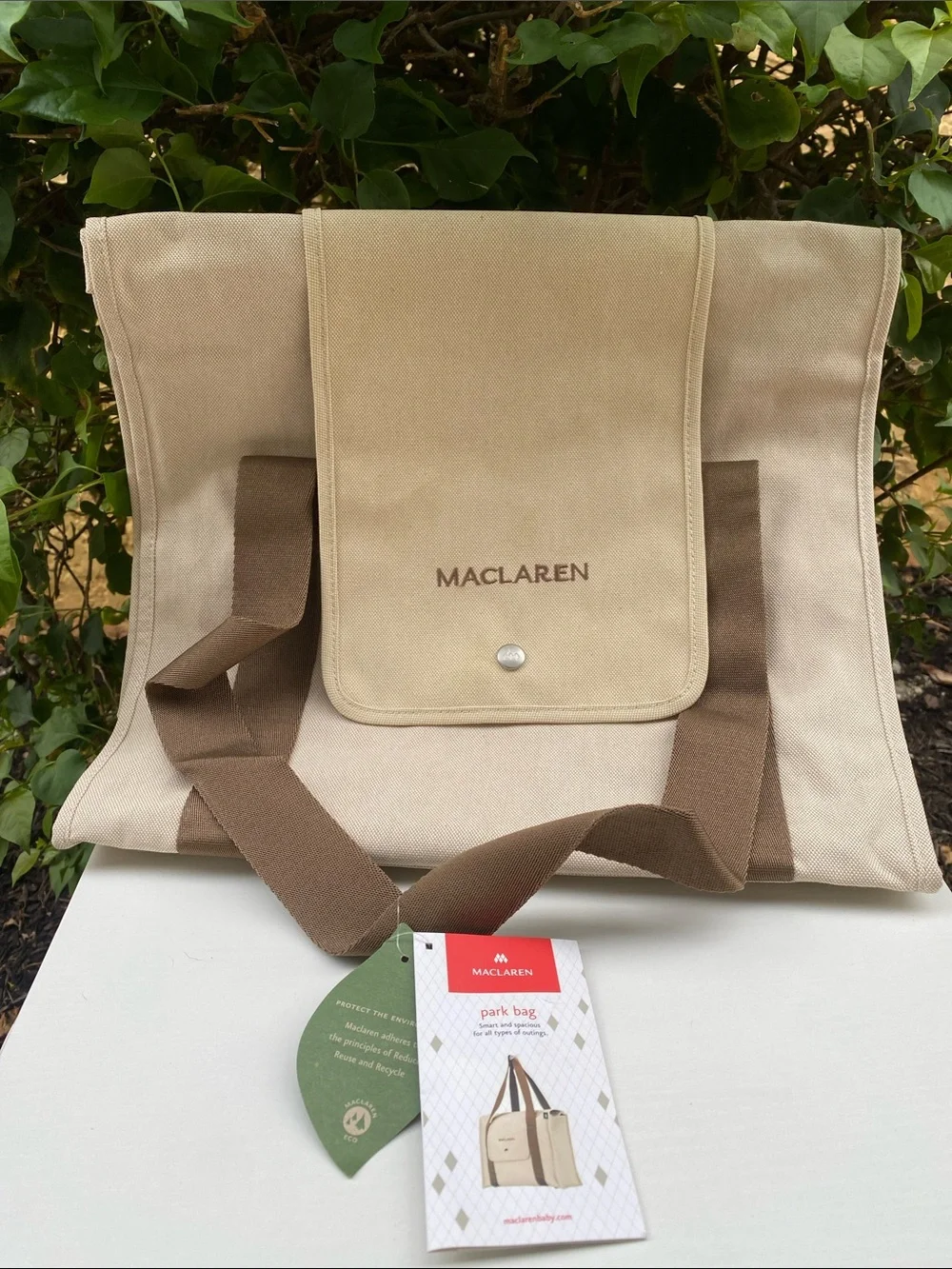 Maclaren Park Bag Beige Brown Stroller Diaper Tote NWT